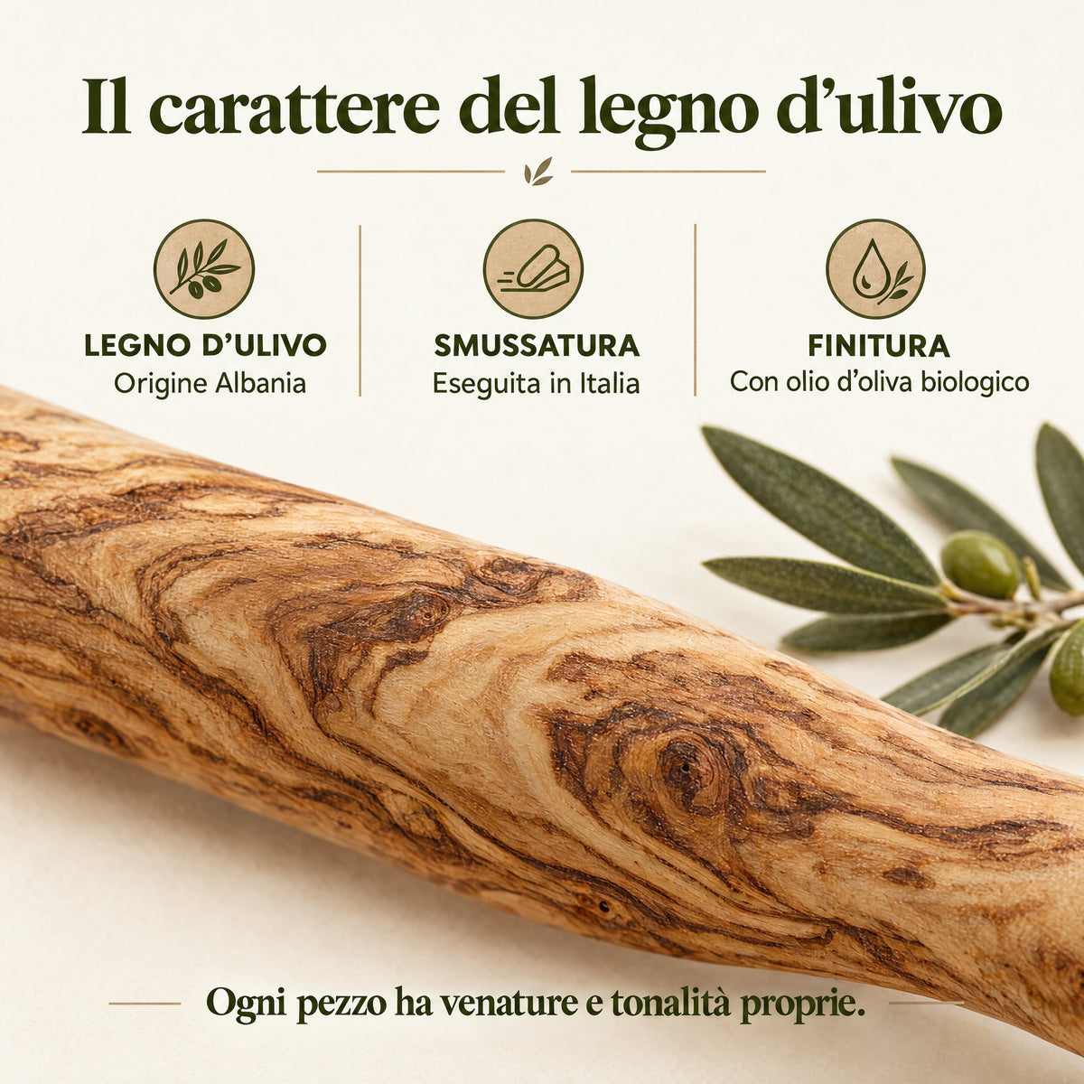 Legno di origine albanese, smussatura in Italia e finitura con olio di oliva biologico